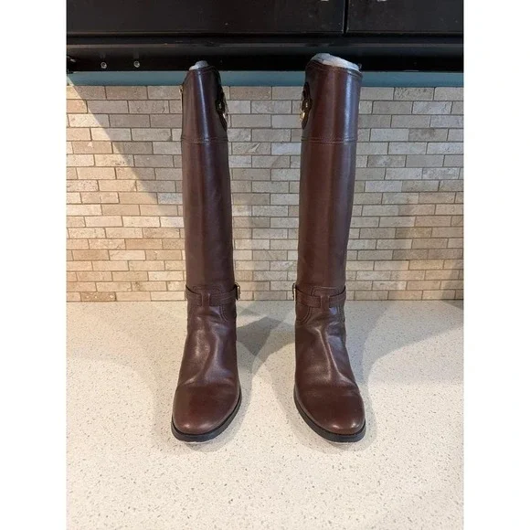 Michael Kors Stockard MK Logo Riding Knee Tall Boots DARK COFFEE size 9 - Picture 3 of 6